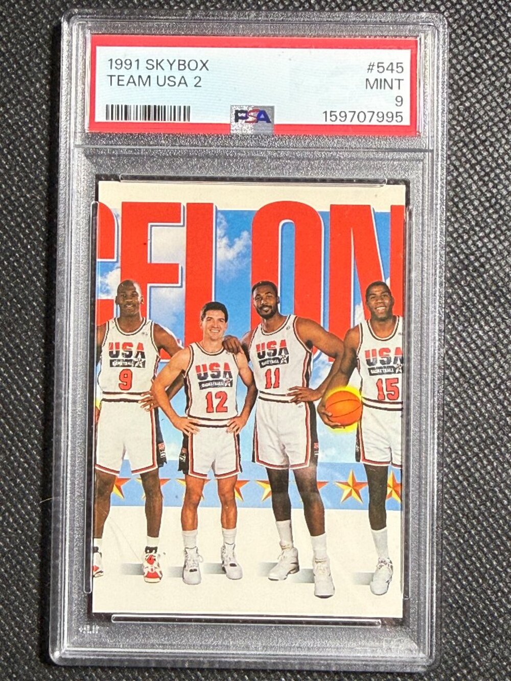 1991 SKYBOX #545 MICHAEL JORDAN MAGIC JOHNSON TEAM USA 2 PSA 9 MINT